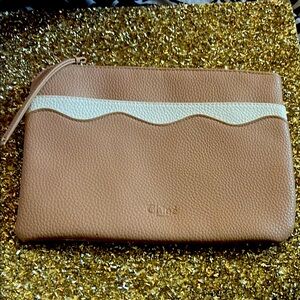 Tan and Cream Leather Clutch
